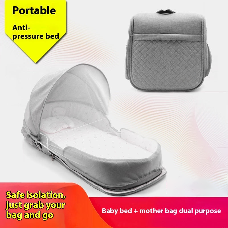 Premium Travel Baby Bassinet and Shoulder Diaper Tote Bag with Bed Net for Parents