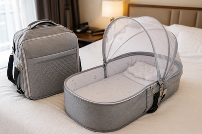 Premium Travel Baby Bassinet and Shoulder Diaper Tote Bag with Bed Net for Parents