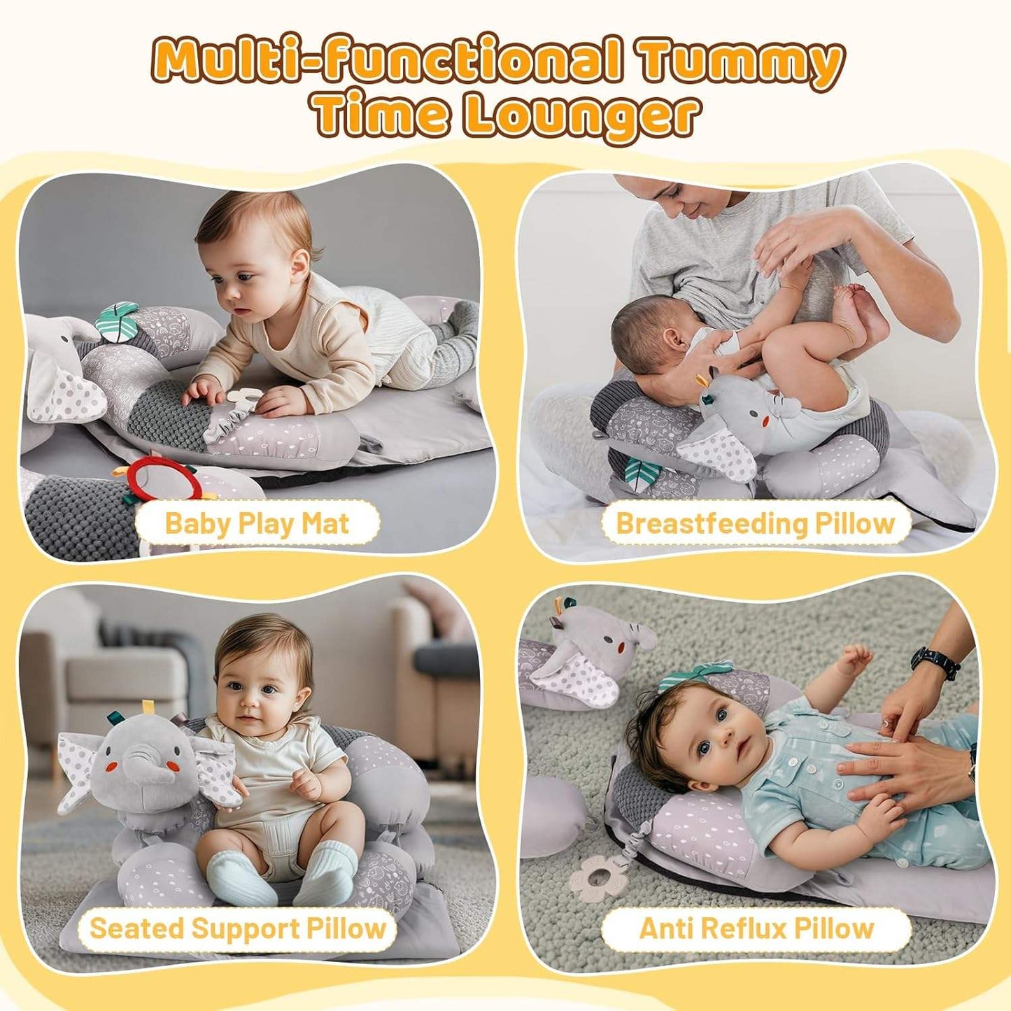 3 in 1 Baby Tummy Time Mat Support Seated Pillow Infant Newborn Toys Sensory Developmental Playmat Gift for Babies