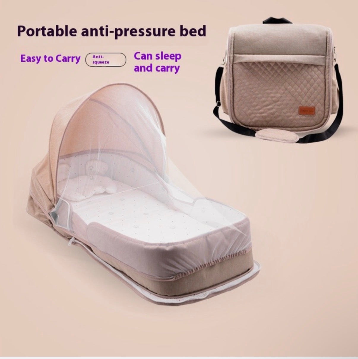 Premium Travel Baby Bassinet and Shoulder Diaper Tote Bag with Bed Net for Parents