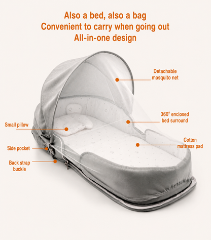 Premium Travel Baby Bassinet and Shoulder Diaper Tote Bag with Bed Net for Parents
